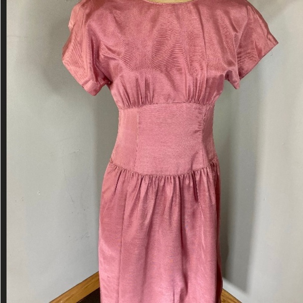 Vintage 80s Does 50s Lanz Pink Wide Waistband Dress Button Up The Back